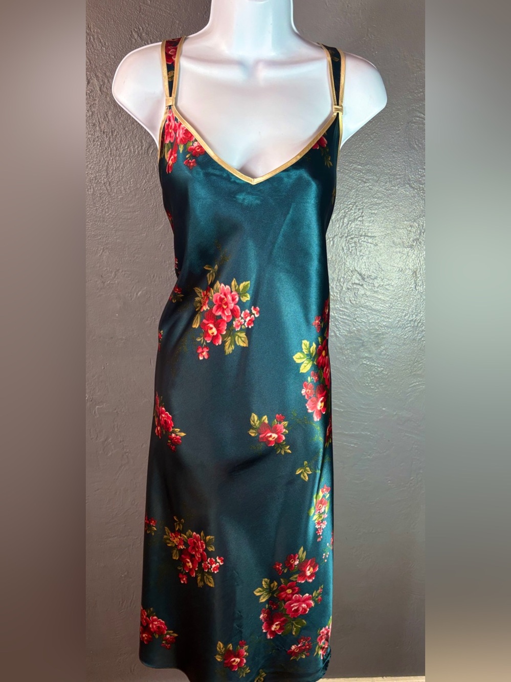 Jones New York Vintage Floral Satin Midi Slip Dress Size XL